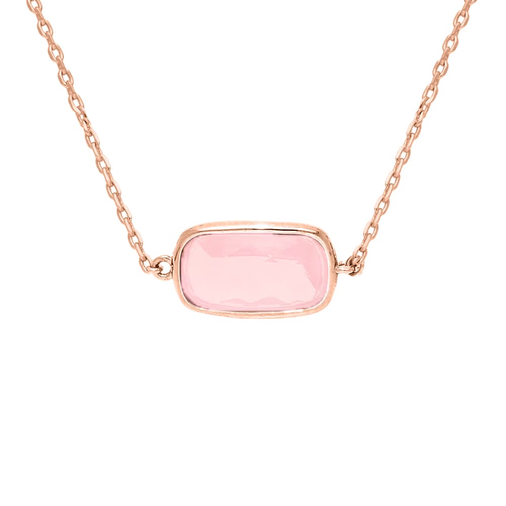 Collier argent rose galet cristal rose