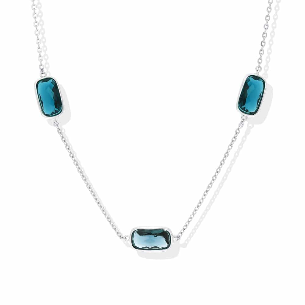 Collier argent galet pierre bleu et bleu lagon