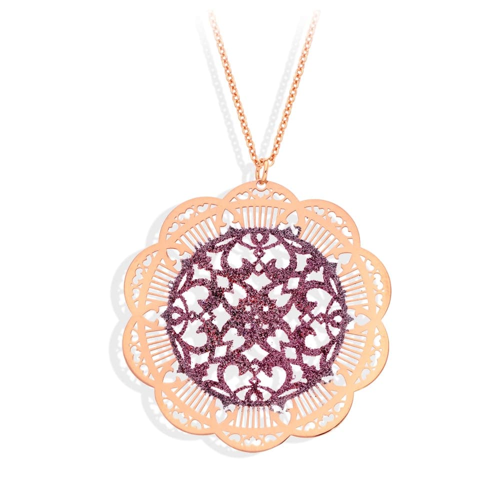 Collier argent inca rose et fuchsia