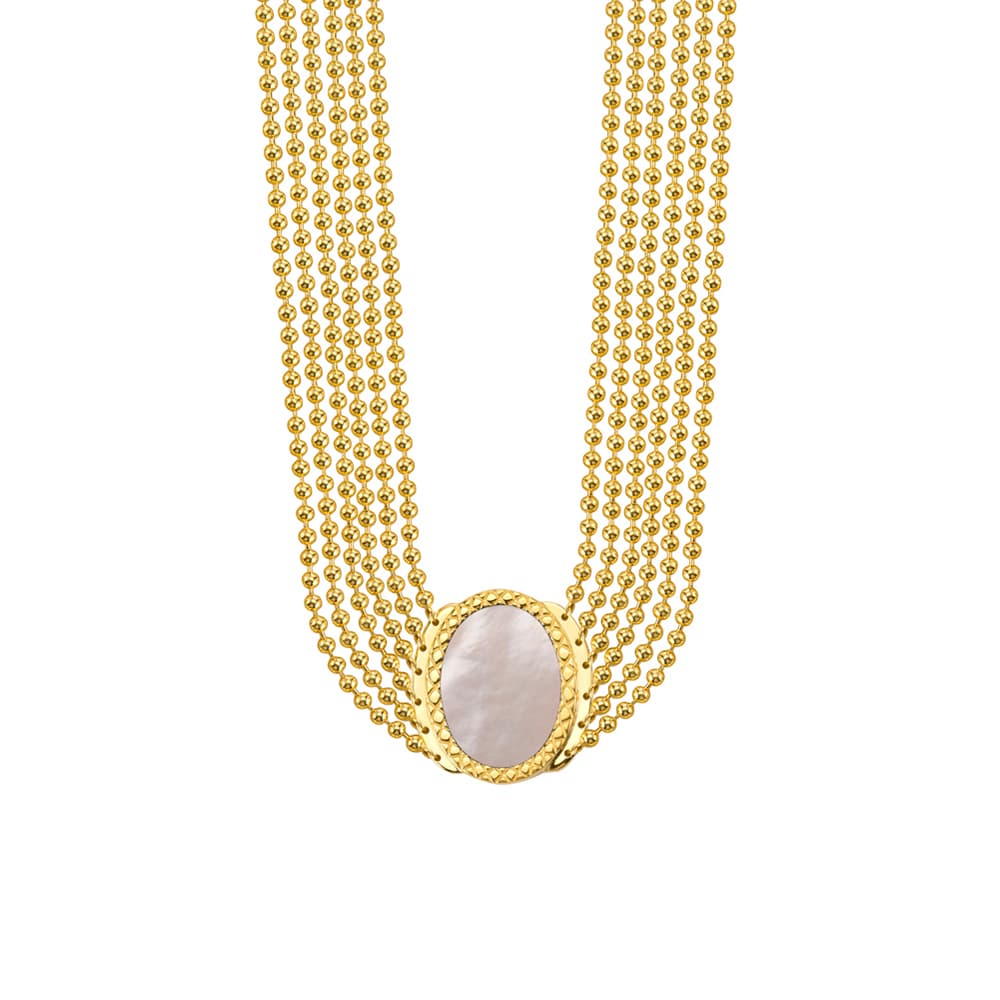 Collier argent Jacky chaine boule doré pierre nacre blanche