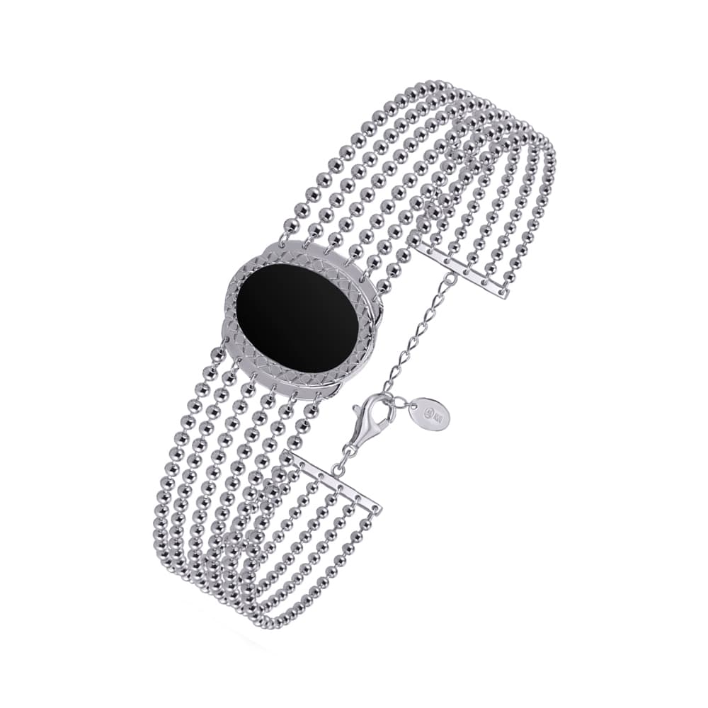 Bracelet argent Jacky chaine boule pierre onyx