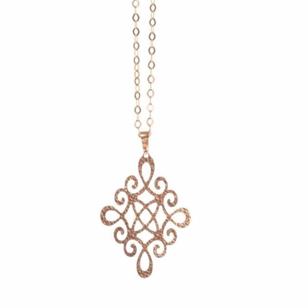 Collier argent motif losange martelé or rose