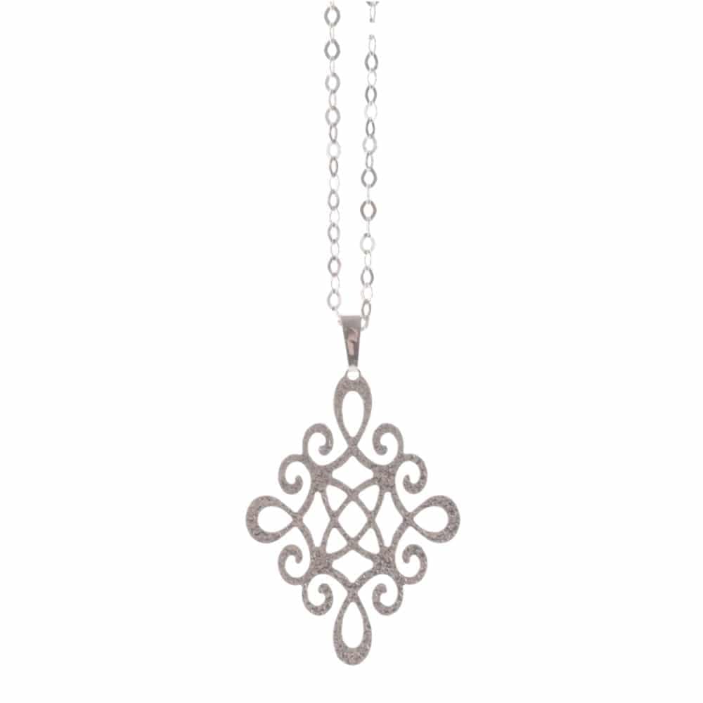 Collier argent motif losange martelé rhodié