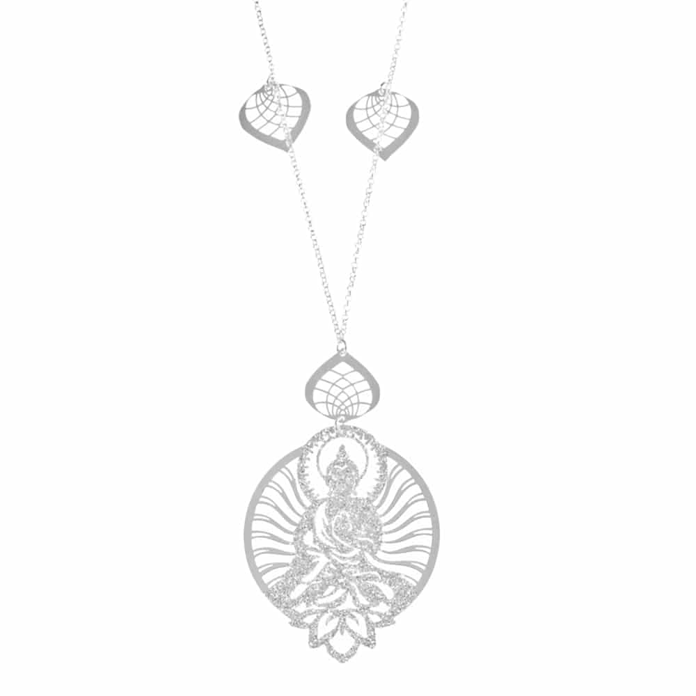 Collier argent motif Shiva rhodié pailleté long