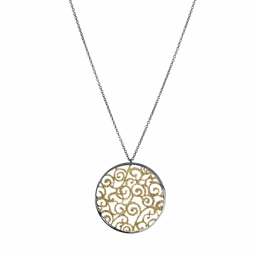 Collier argent noir ethnique scintillant or