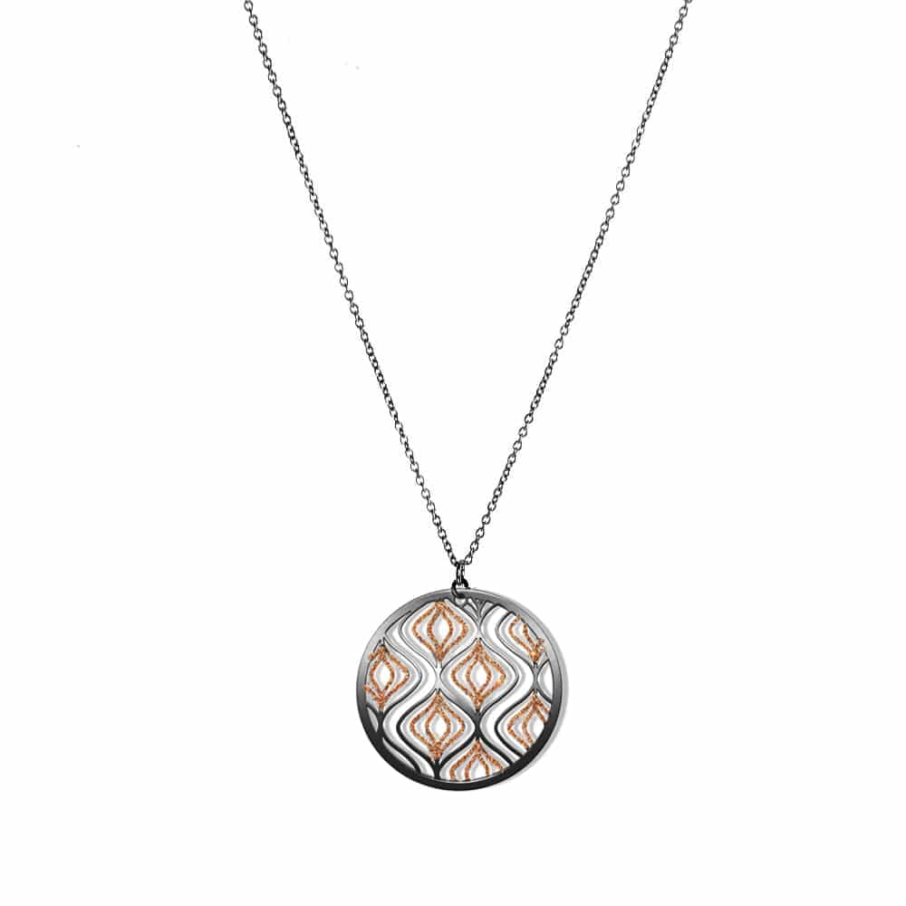Collier argent noir lotus scintillantes
