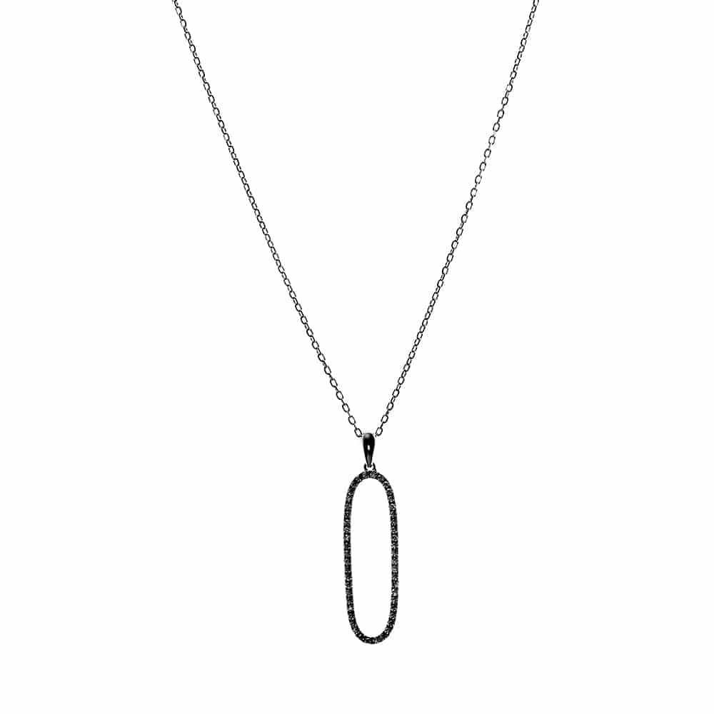 Collier argent ovale serti noir