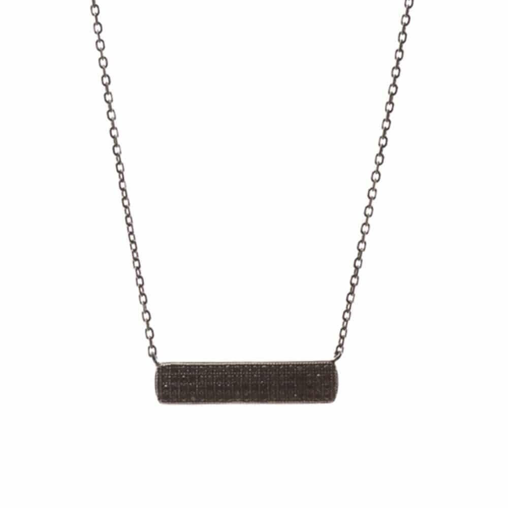 Collier argent pave rectangle noir serti
