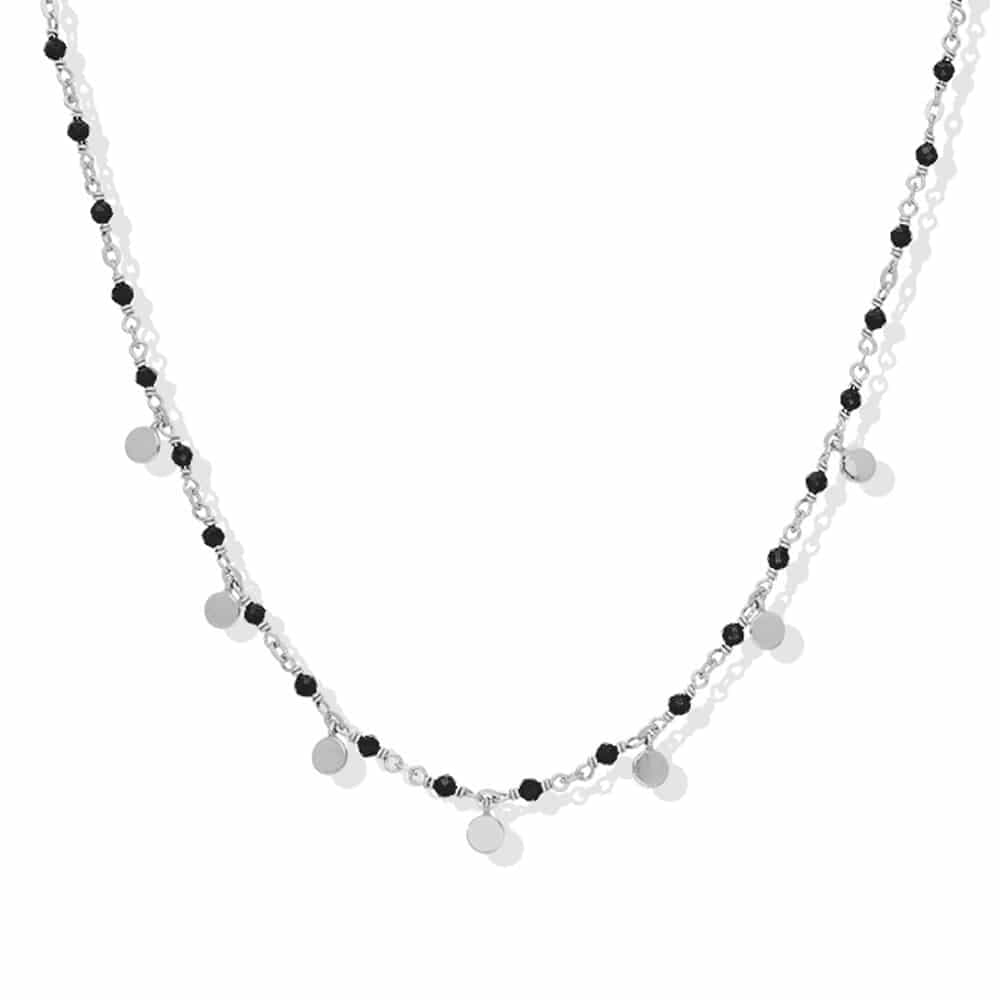 Collier argent petites perles pampilles et spinelle noire
