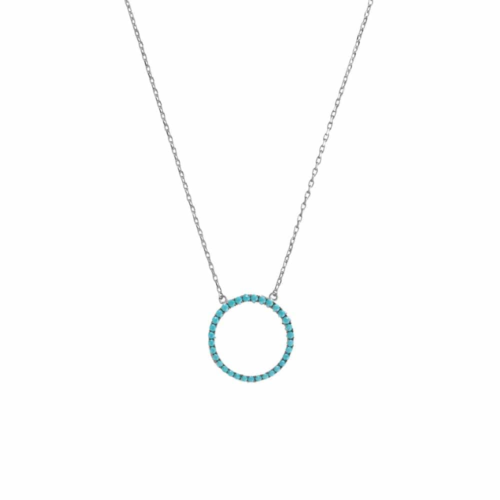 Collier argent rhodié cercle de vie turquoise