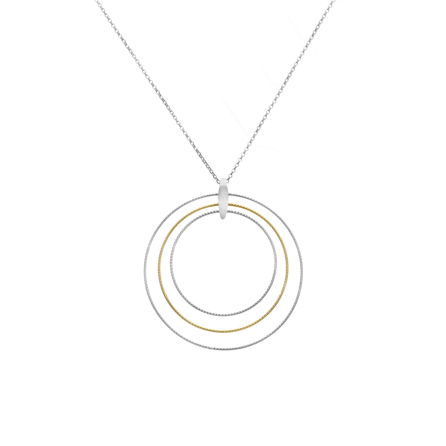Collier argent rhodié doré cercles diamantés