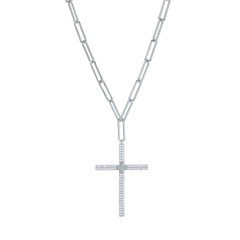 Collier argent rhodié croix sertie de zirconiums blanc