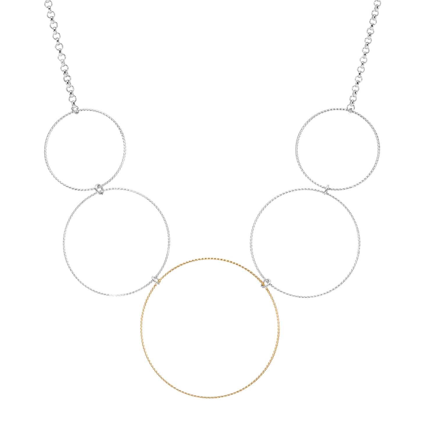 Collier argent rhodié doré cercles diamantés