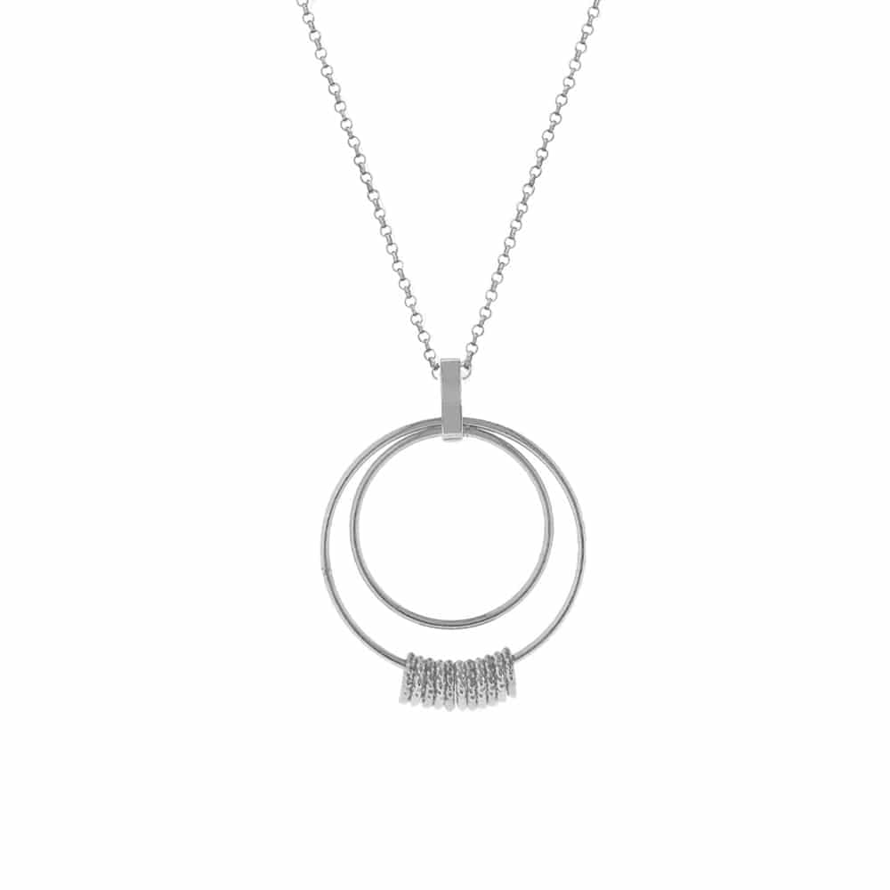Collier argent rhodié double cercles diamanté