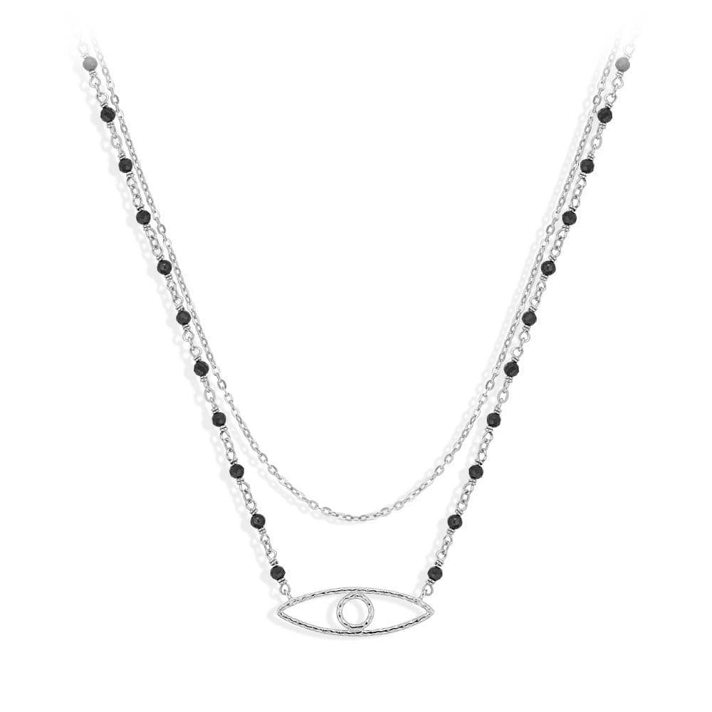 Collier en argent oeil orus et pierre noire