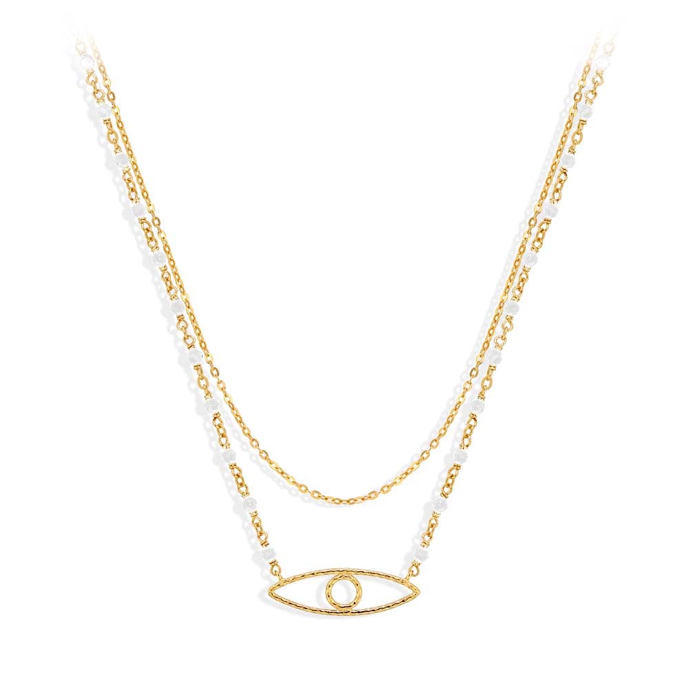 Collier en argent œil orus doré et pierre blanche