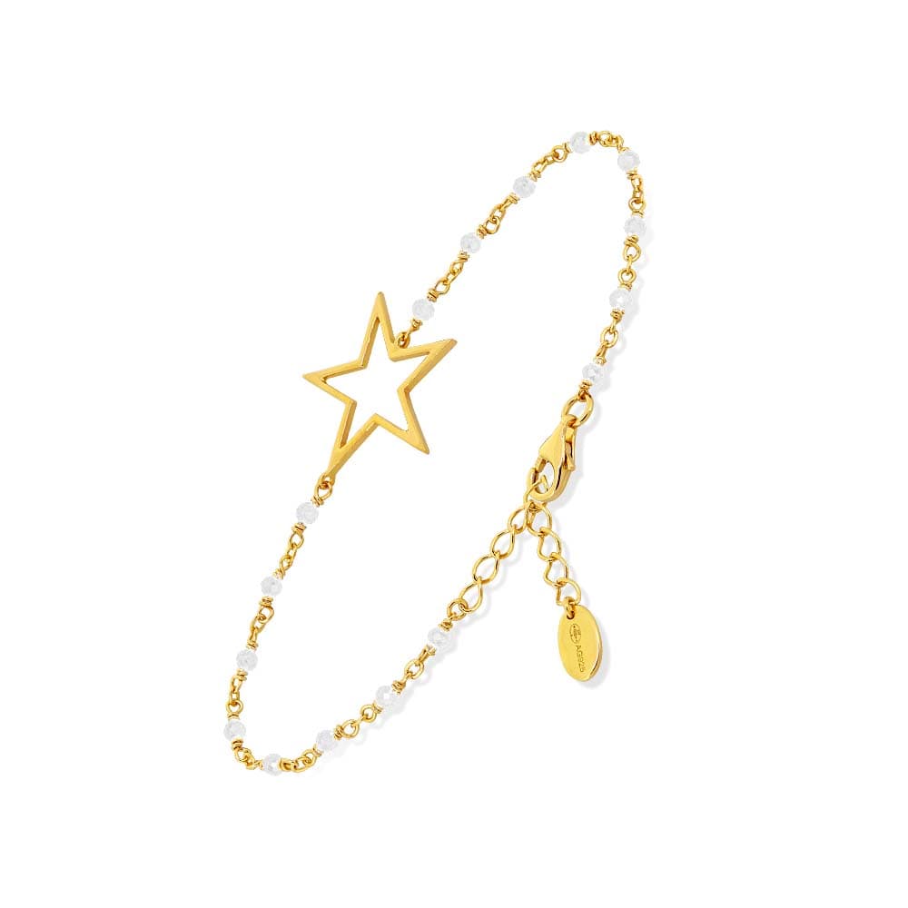Bracelet argent doré étoile et pierre de lune blanche