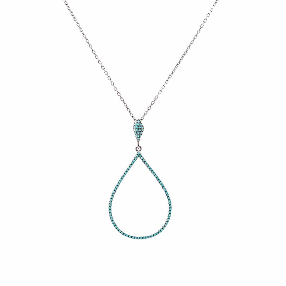 Collier argent rhodié forme goutte turquoise