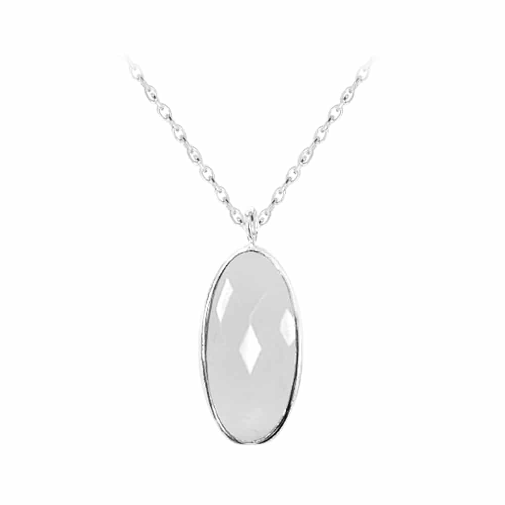 Collier argent rhodie médaillon ovale facette gris