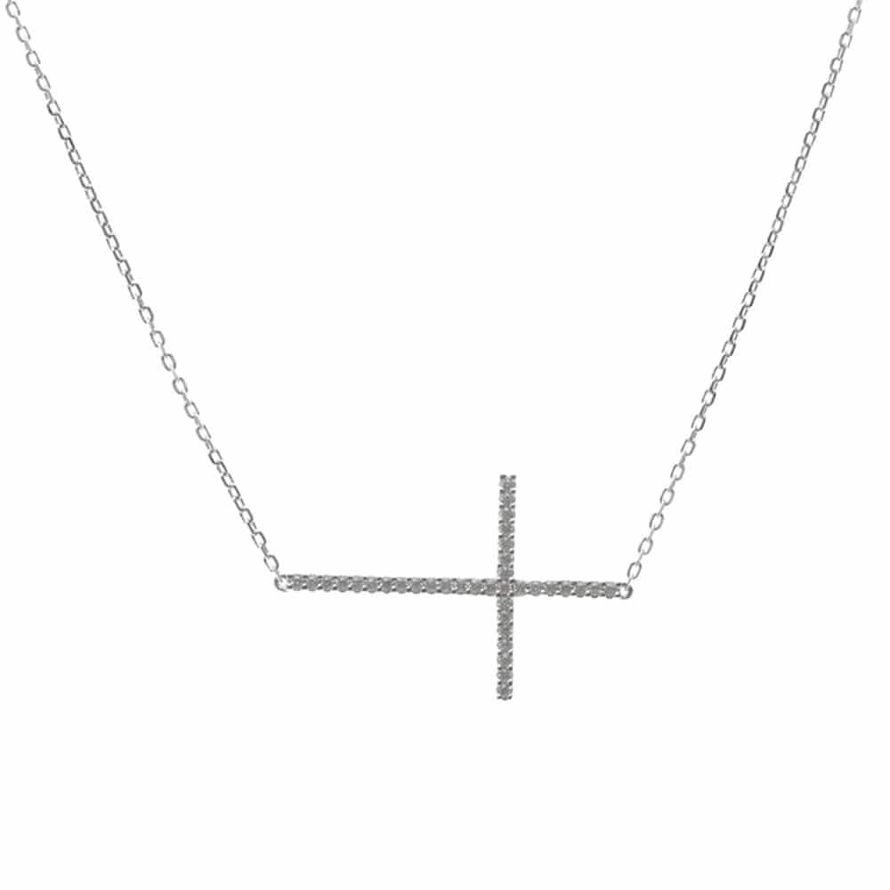 Collier argent rhodier croix horizontale