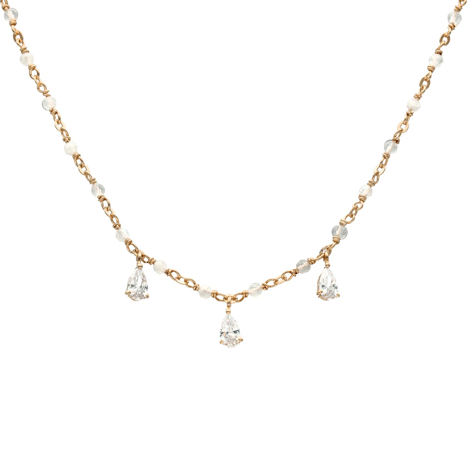 Collier argent doré et pierres de lune naturelles blanches