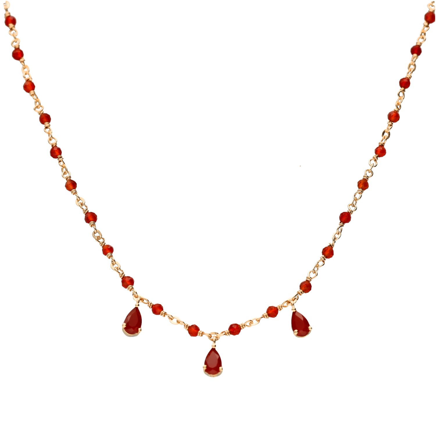 Collier argent doré et pierres naturelles rouges mixte