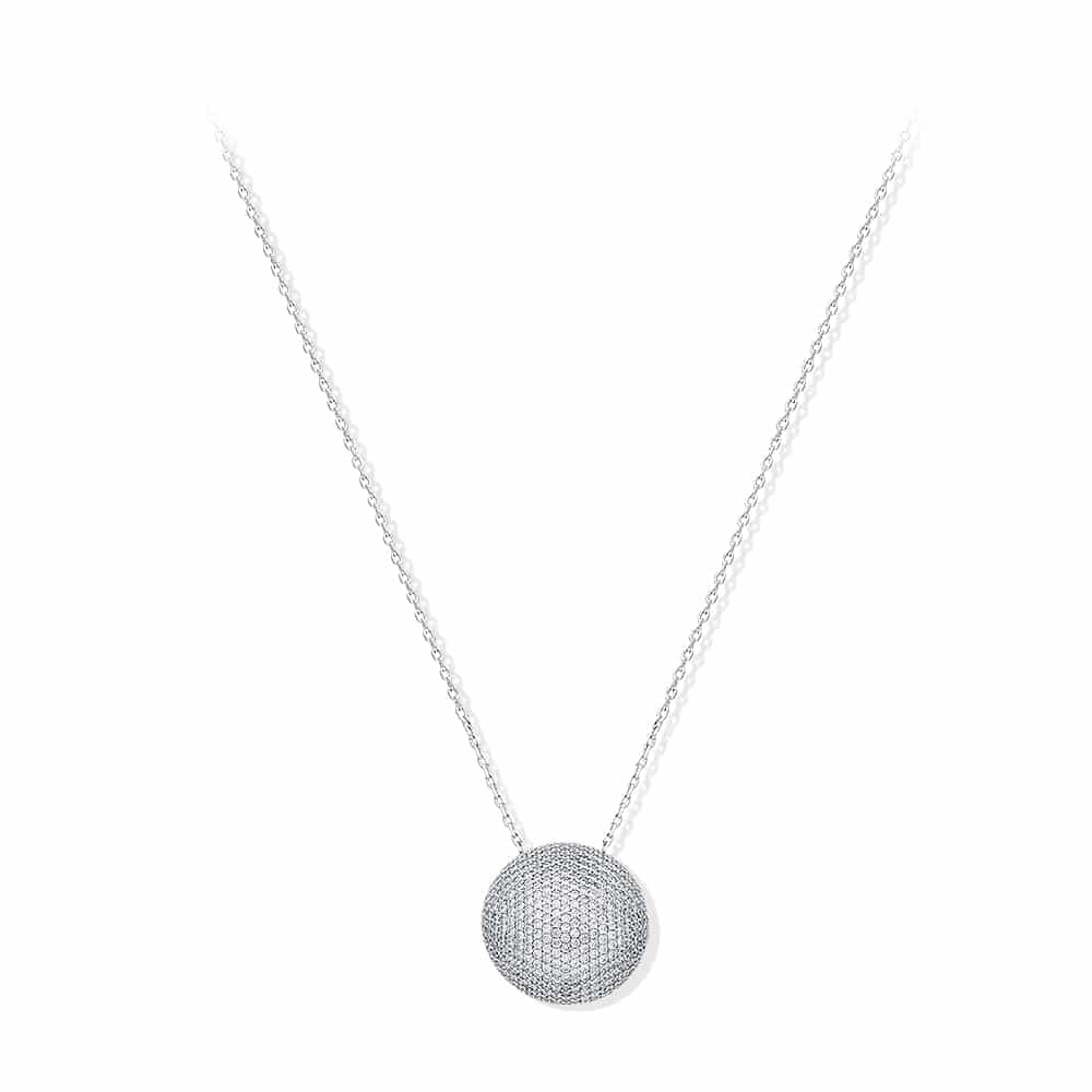 Collier argent rhodier grand modele Coussin pavé de pierre de zirconium