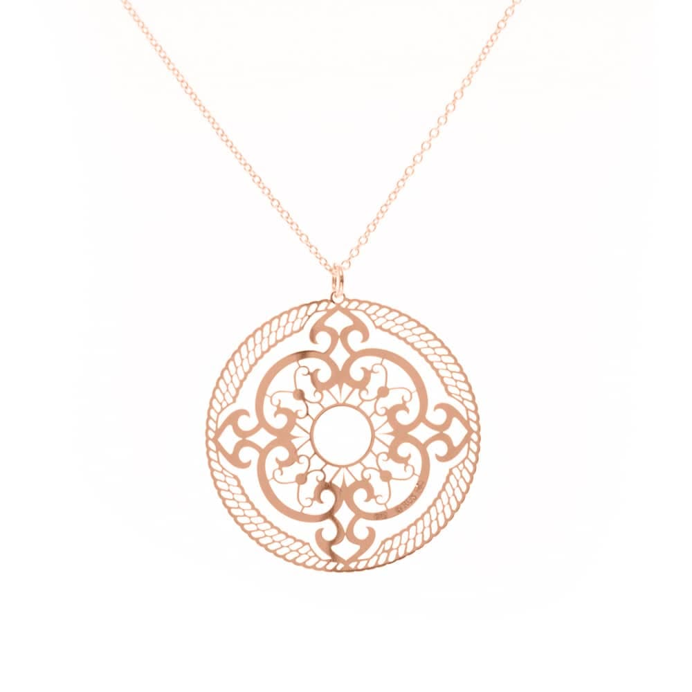 Collier argent rosace rose