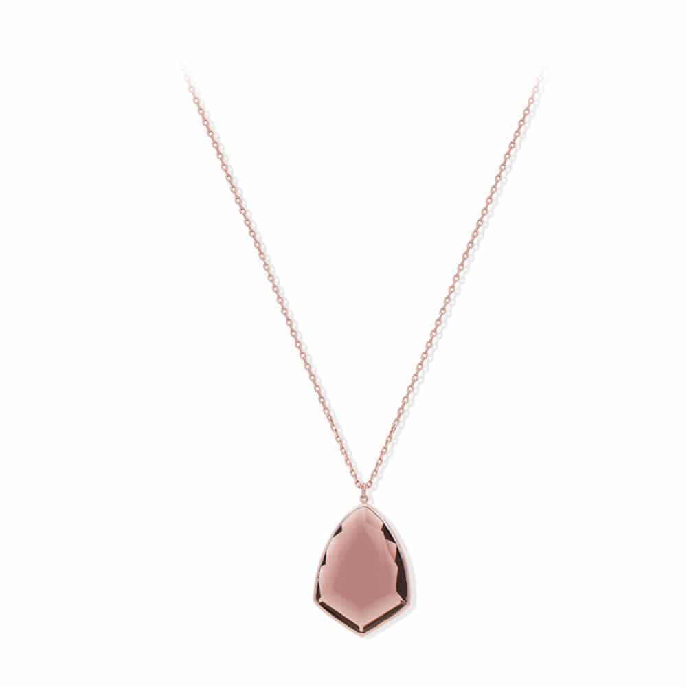 Collier argent rose blason pierre poudré