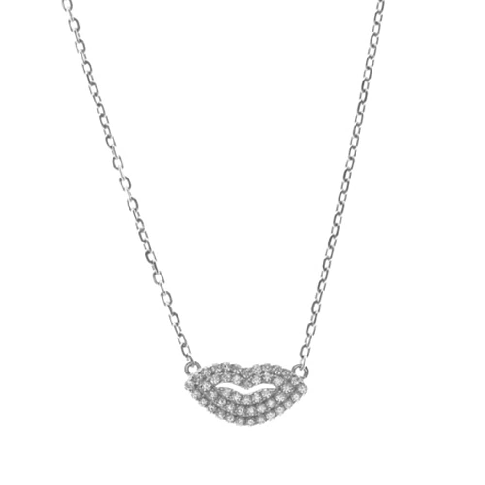 Collier argent rhodié bouche sertie blanc