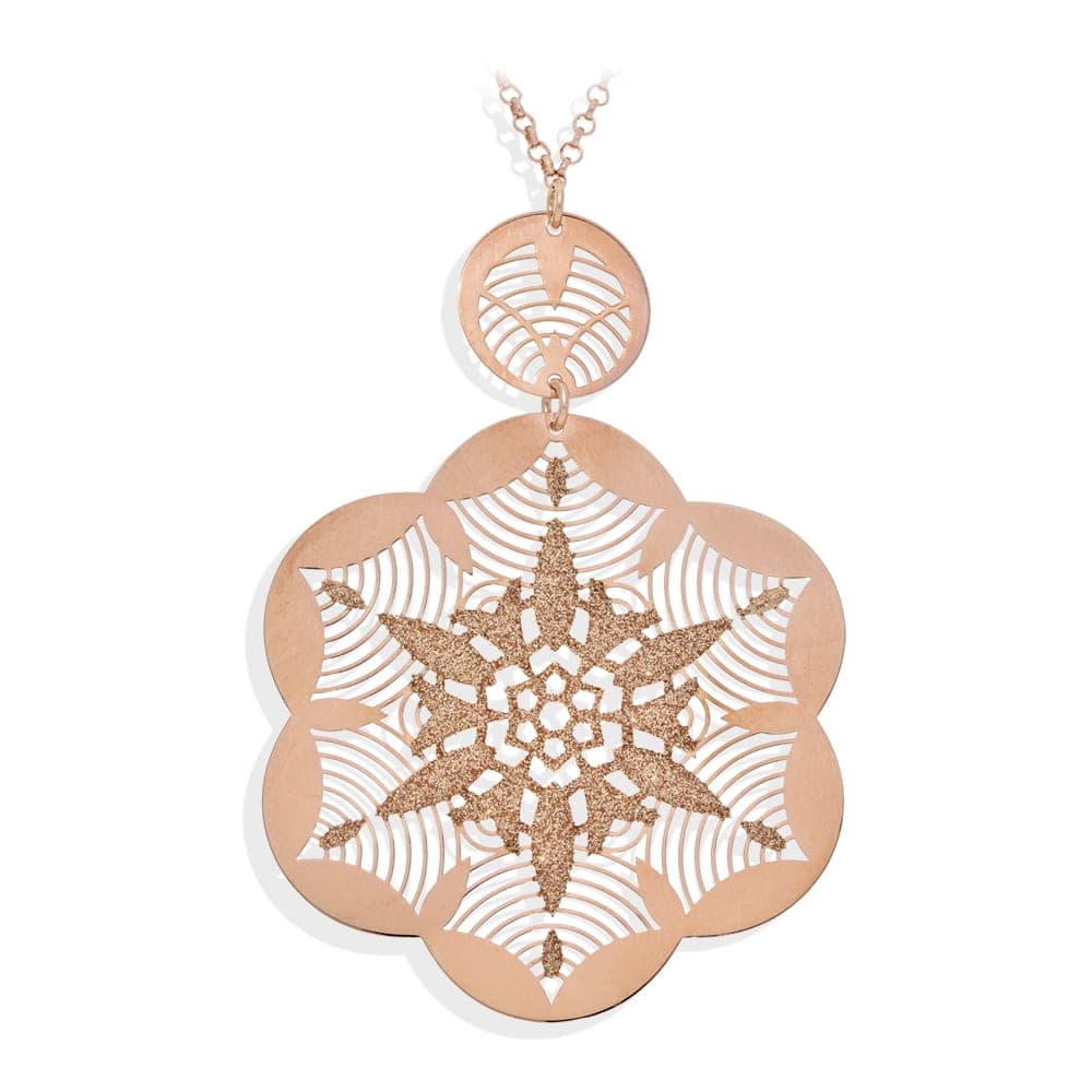 Collier argent rose fleur scintillant rose