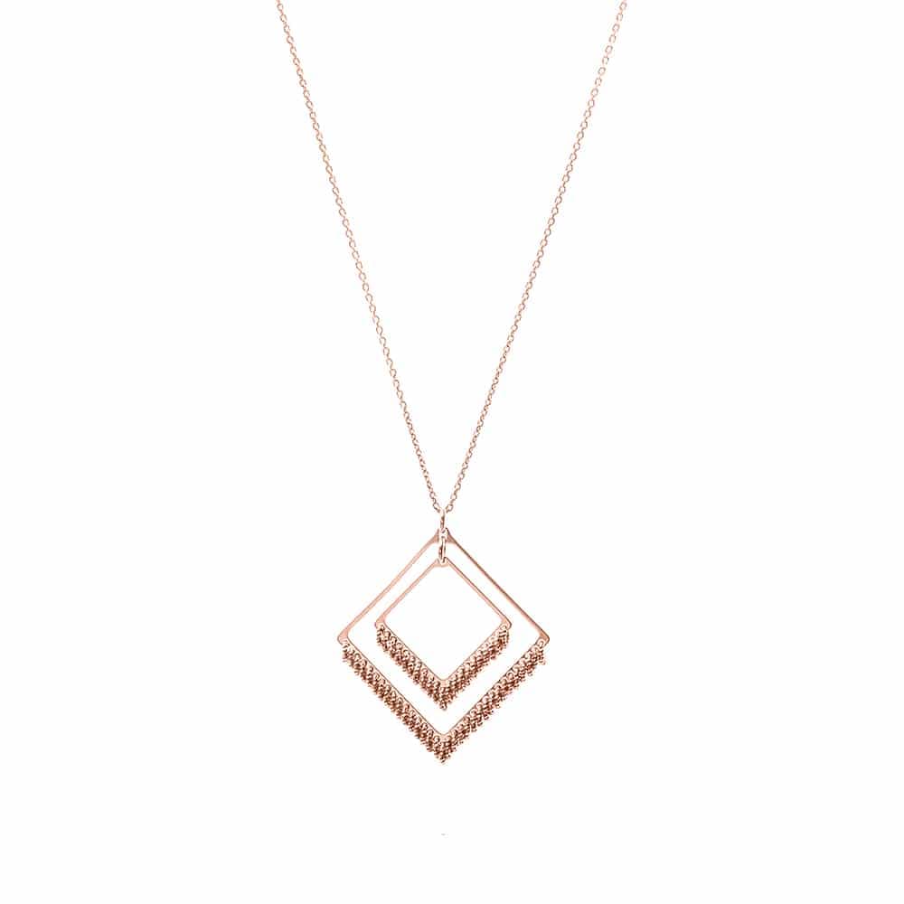 Collier femme argent rose losanges diamanté
