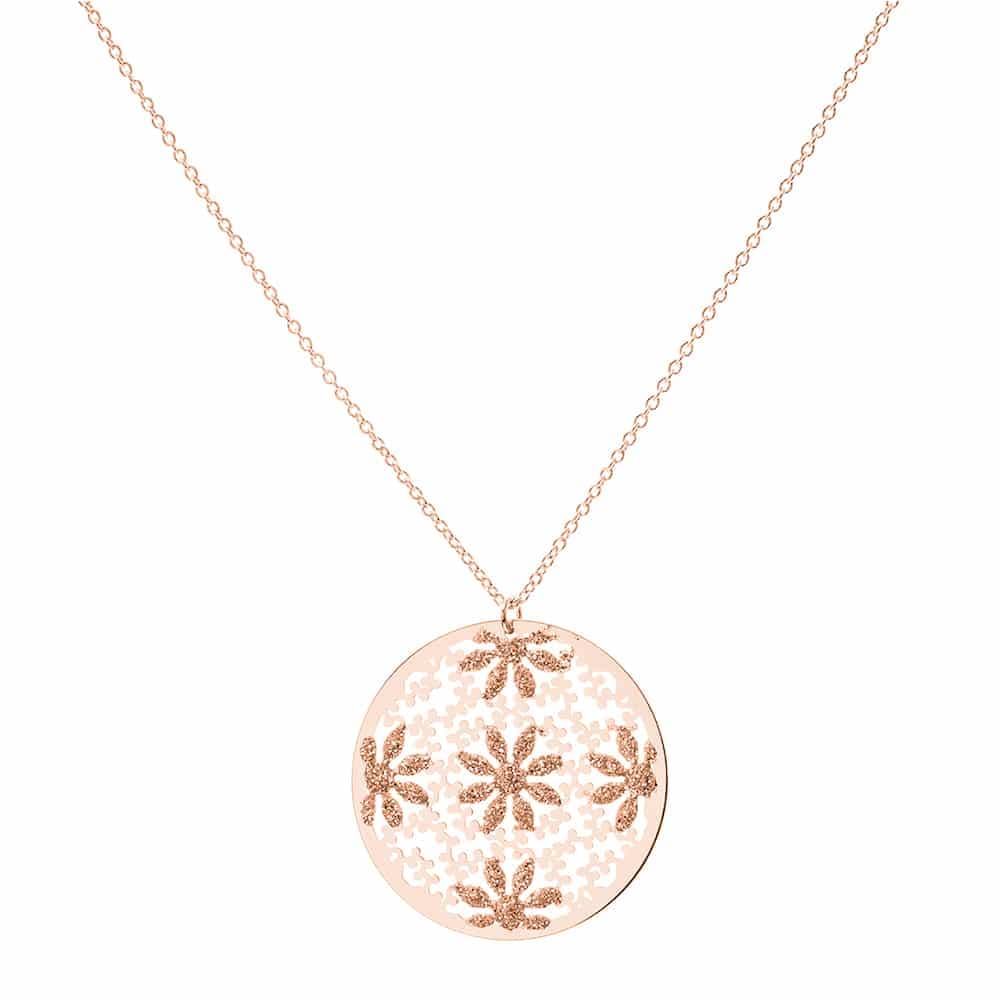 Collier argent rose motif soleil