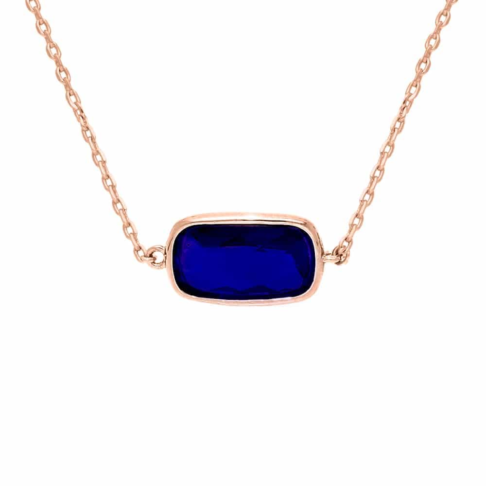 Collier argent rose petit galet pierre marine