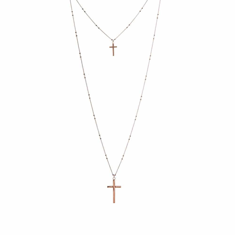 Collier argent sautoir brésilien croix bicolore