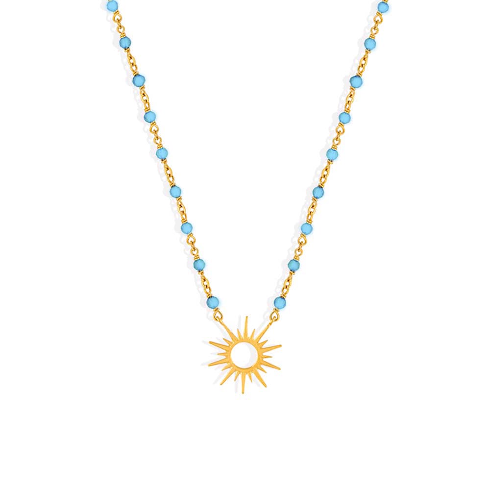 Collier argent soleil doré et pierre turquoise