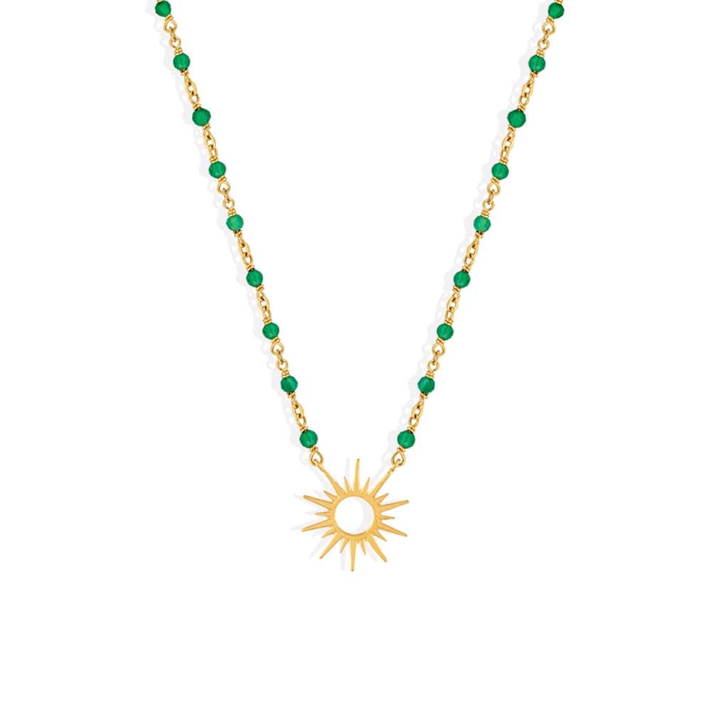 Collier argent soleil doré et pierre onyx vert
