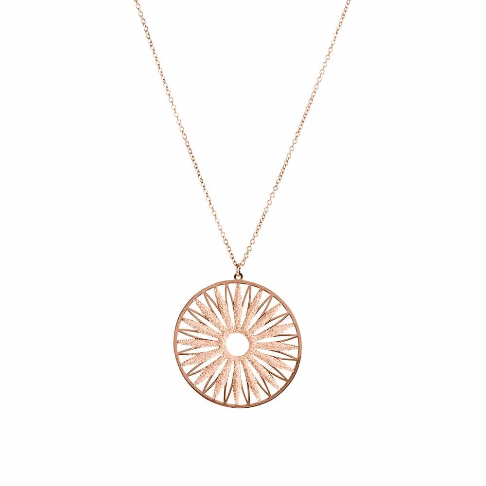 Collier argent soleil scintillant rose