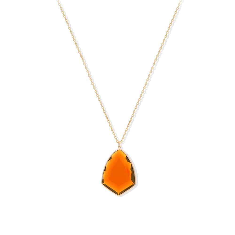 Collier blason en argent doré avec pierre orange