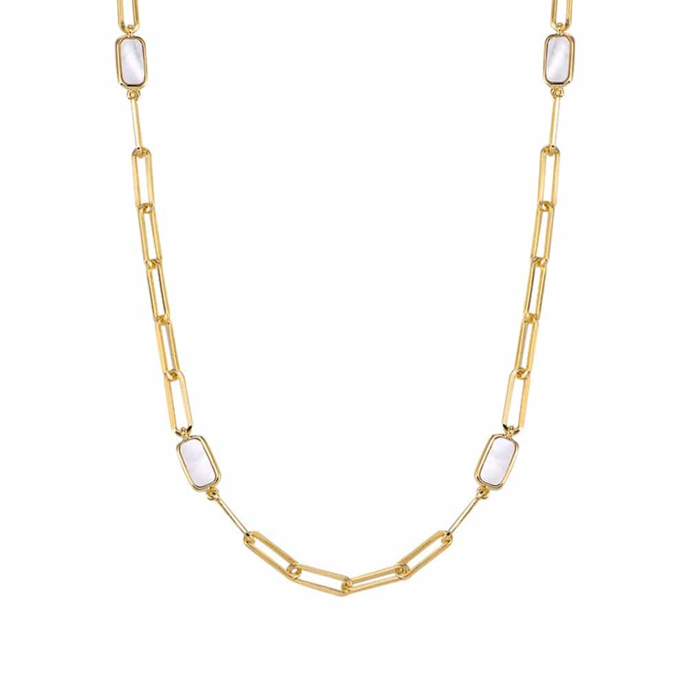 Collier chaine argent doré celine pierre nacre
