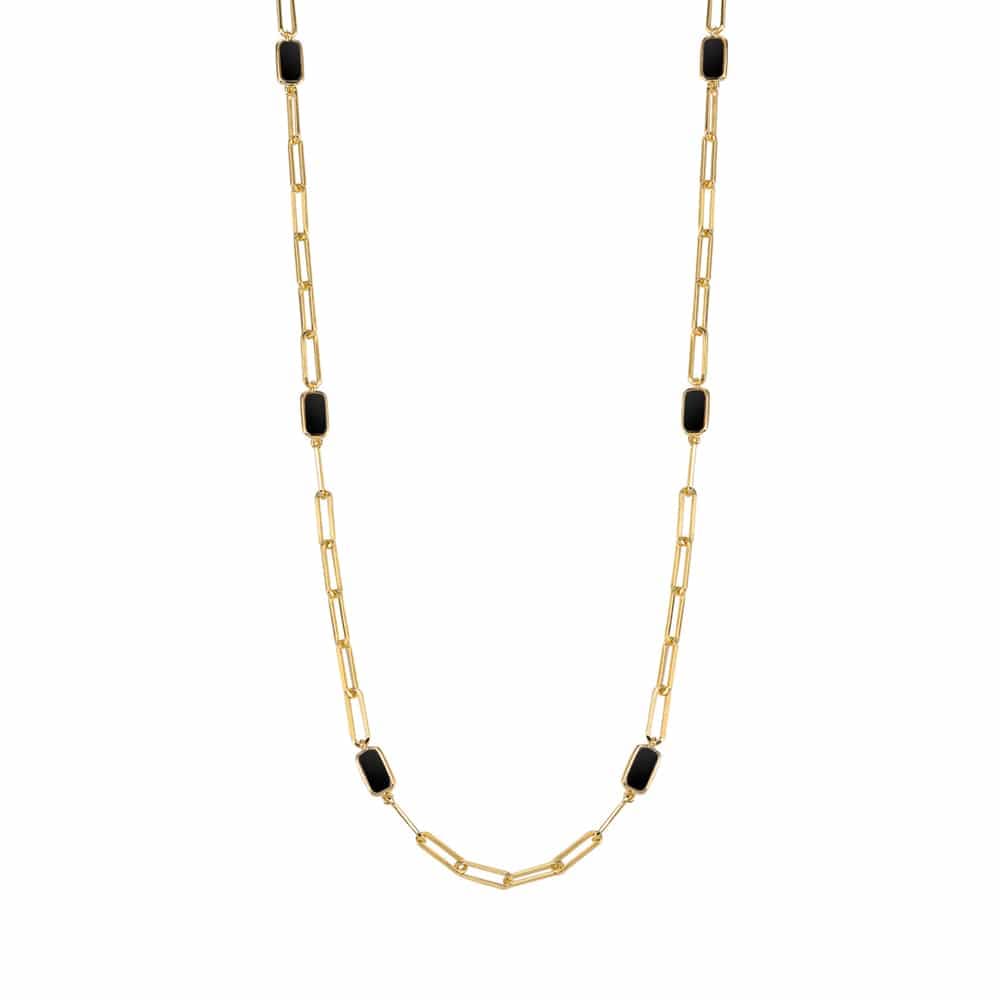 Collier chaine argent-dore Céline pierre onyx