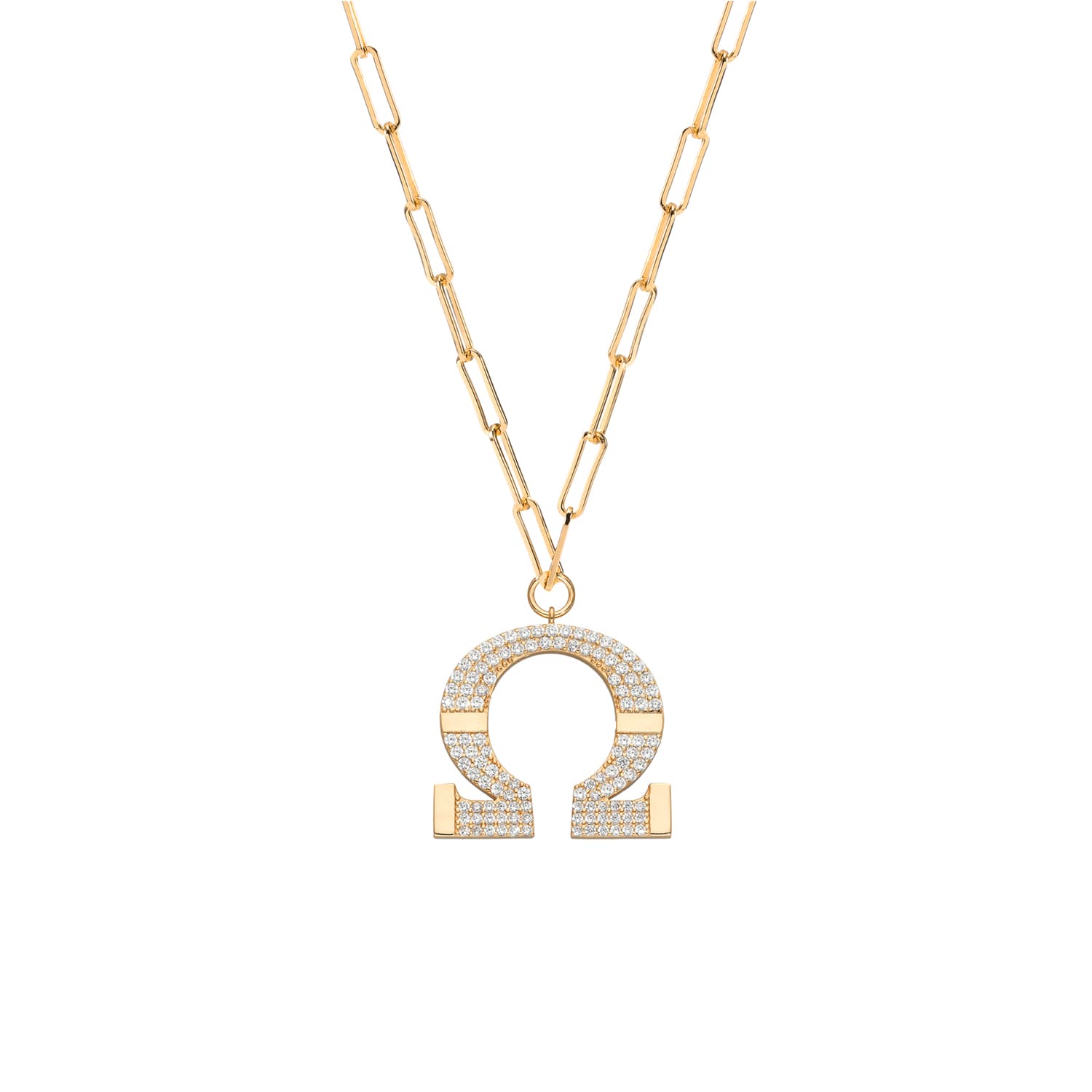Collier chaine argent doré Omega serti de zirconiums blancs
