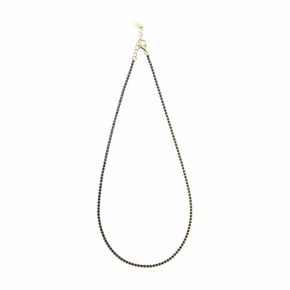 Collier argent noir et doré riviere diamanté