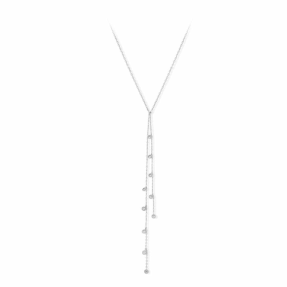 Collier cravate argent forme rond pierre blanche
