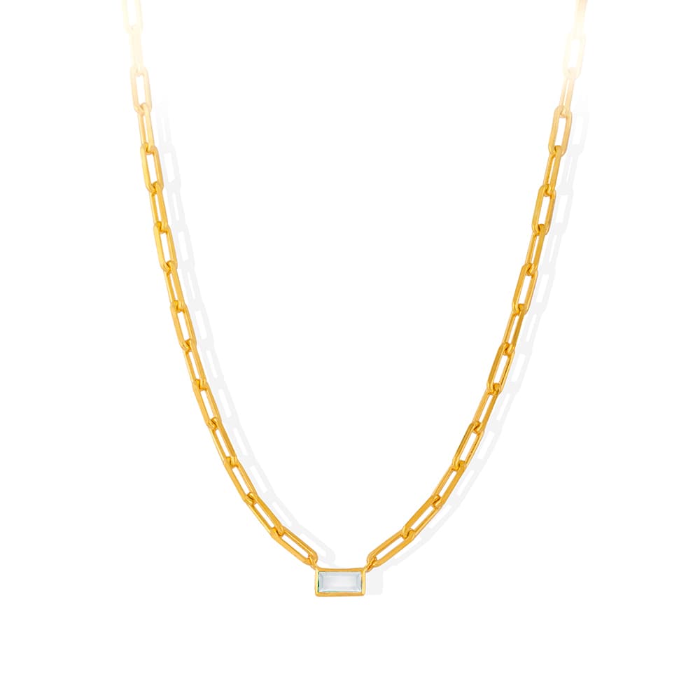 Collier doré chaine en argent pierre de lune blanche