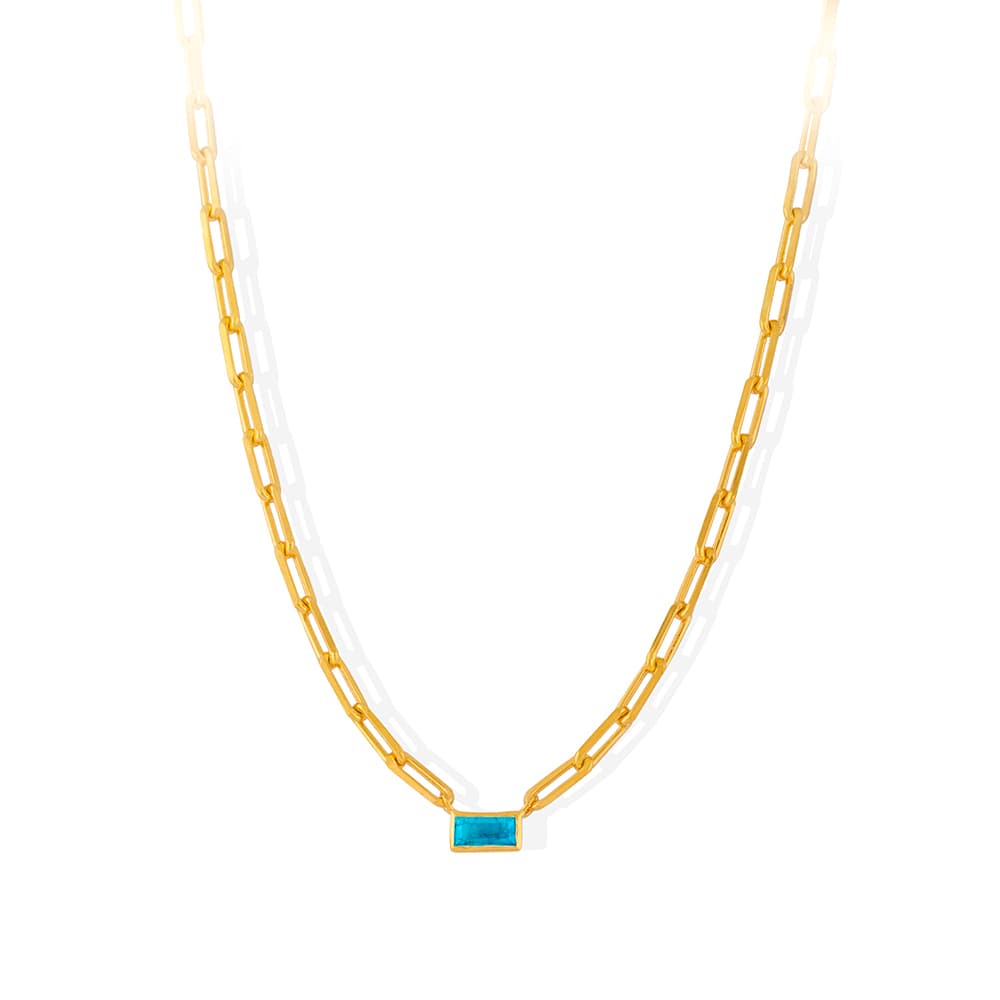 Collier doré chaine en argent pierre turquoise