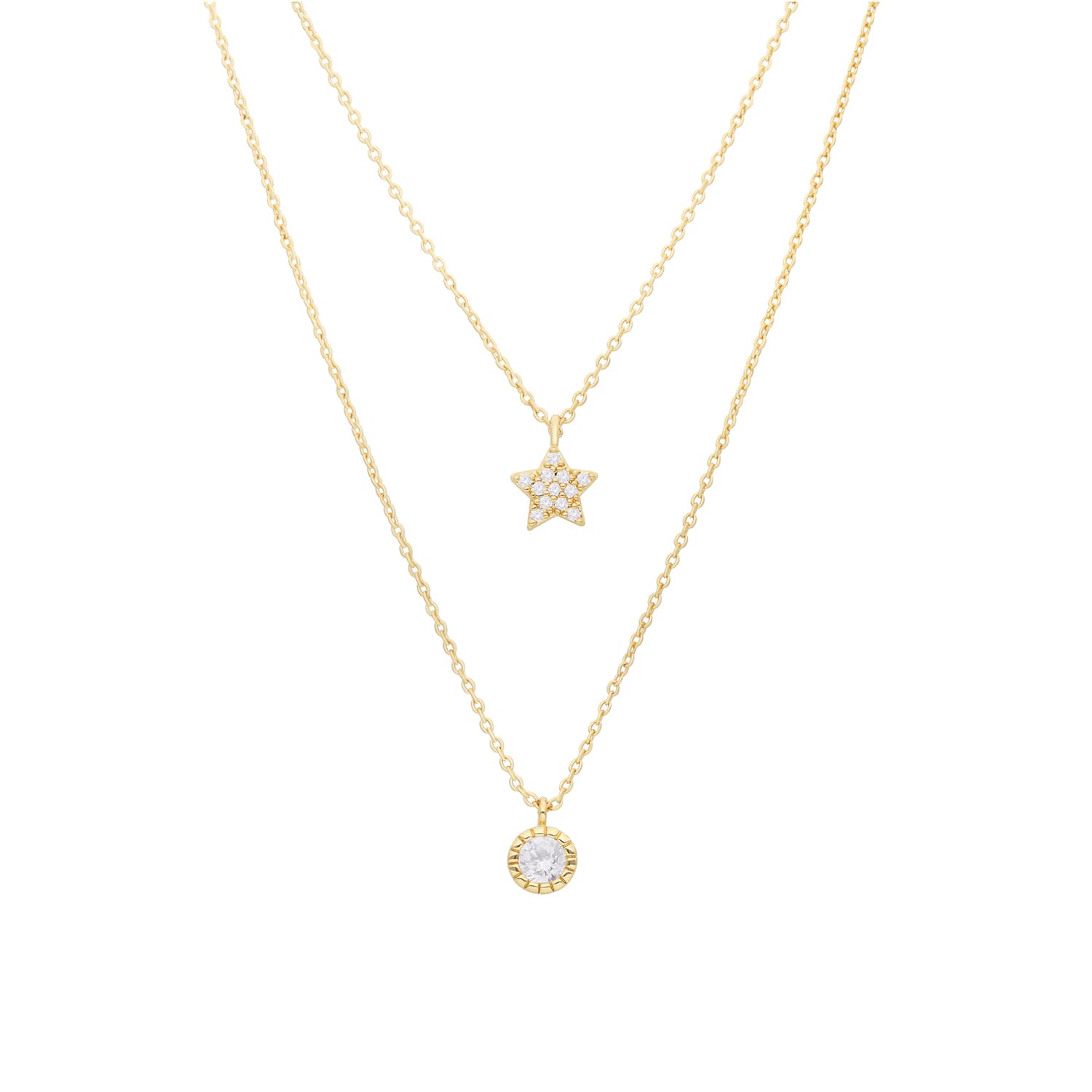 Collier doré étoile et rond serti