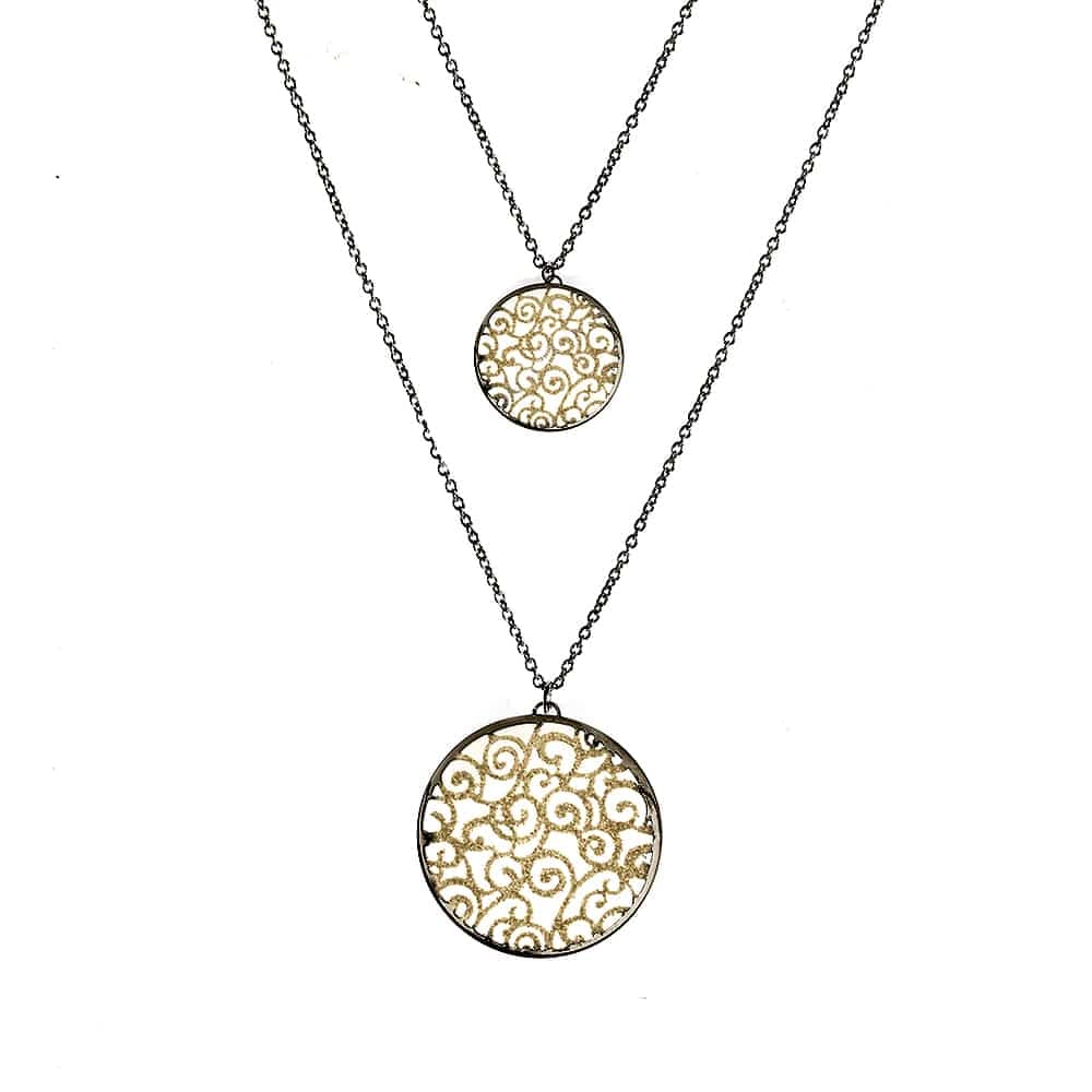 Collier double argent noir scintillant doré