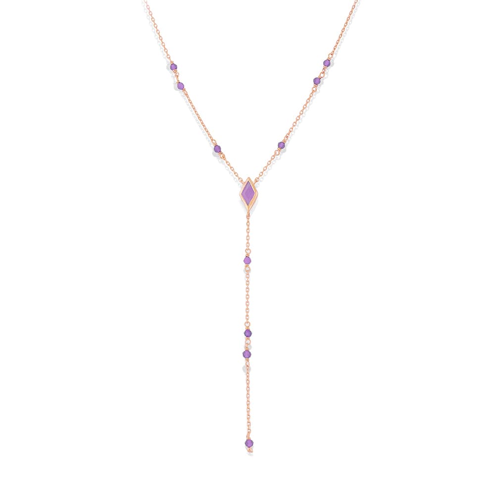 Collier en argent cravate doré pierre naturelle amethyste