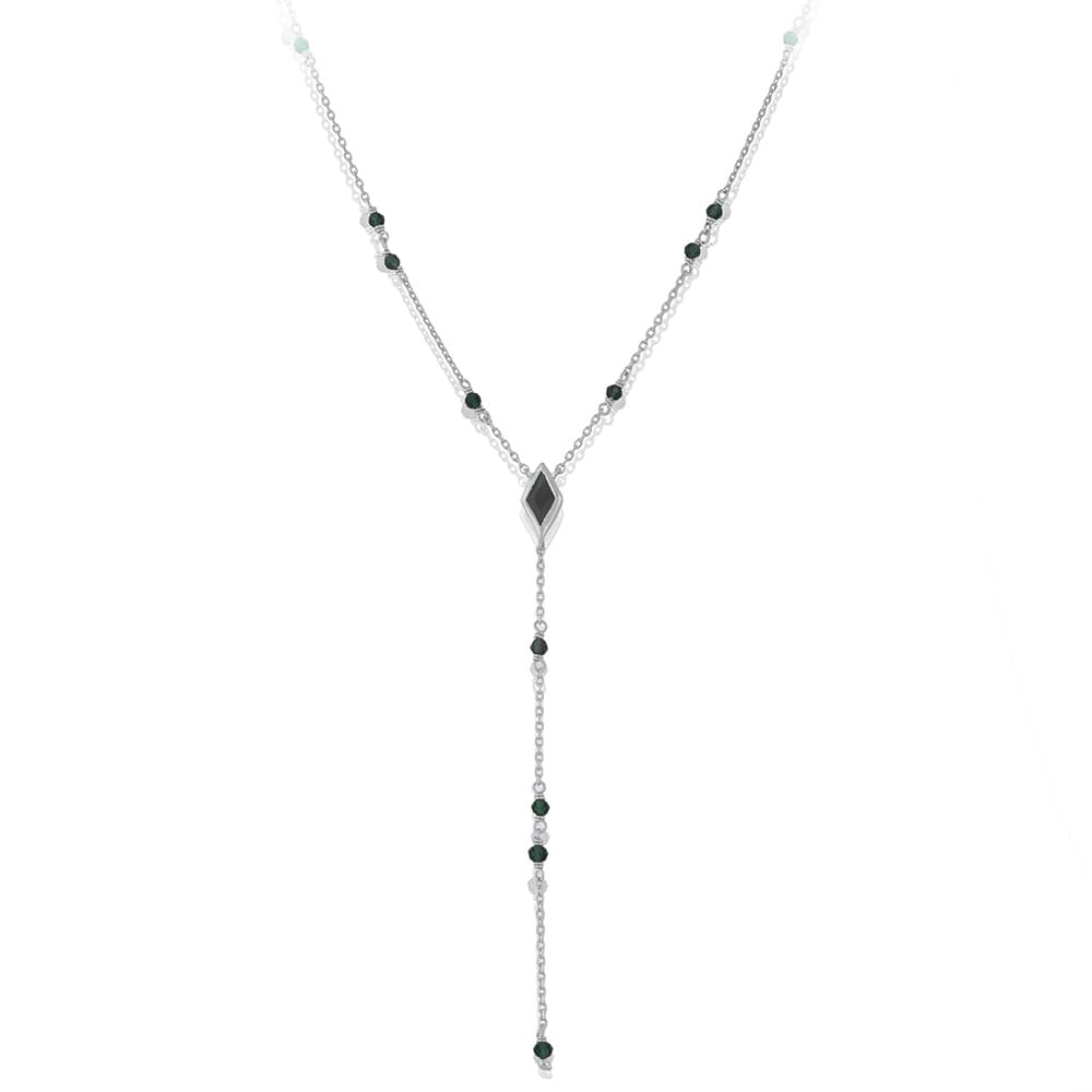 Collier en argent cravate pierre spinelle noire